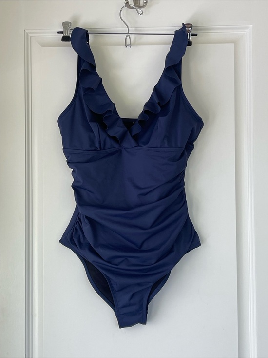 Cupshe Other - CUPSHE One Piece V Neck Swim Suit, Adjustable Straps, Ruffles, Rouching, Navy
